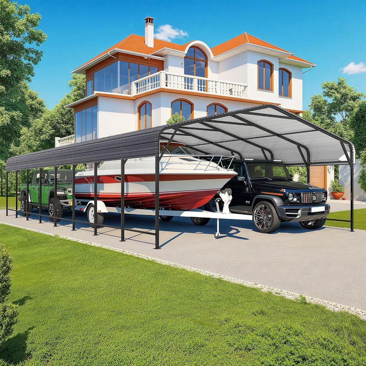 Polar Aurora 20x40 FT Metal Carport with Heavy Duty Carport Canopy, Car Port with Reinforced Base and Upgraded Support Framework, Car Garage Shelter for 2 Car, Boats and Truck