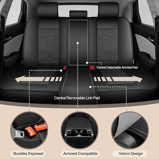TTX LIGHTING for Subaru Outback 2007-2026 Car Seat Covers, Breathable Ice Silk & Leather Seat Protector, Cool & Anti-Sweat for Long Driving, Airbag Compatible, 5 Seats Full Set (Black)