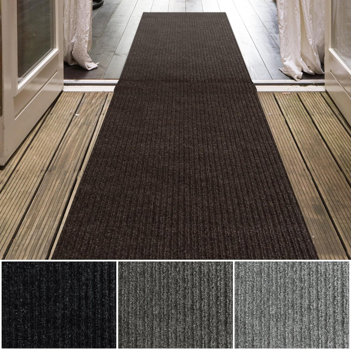 iCustomRug Spartan Weather Warrior Duty Indoor/Outdoor Utility Ribbed in 3ft,4ft,6ft Widths 70 Custom Sizes with Natural Non-Slip Rubber Backing 4'X52' in Brown