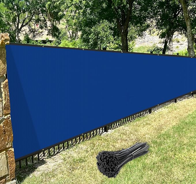 Windscreen4less Privacy Fence Screen Heavy Duty Windscreen Fencing Mesh Fabric Shade Net Cover with Brass Grommtes for Outdoor Wall Garden Yard Pool Deck, 8'x131' Blue