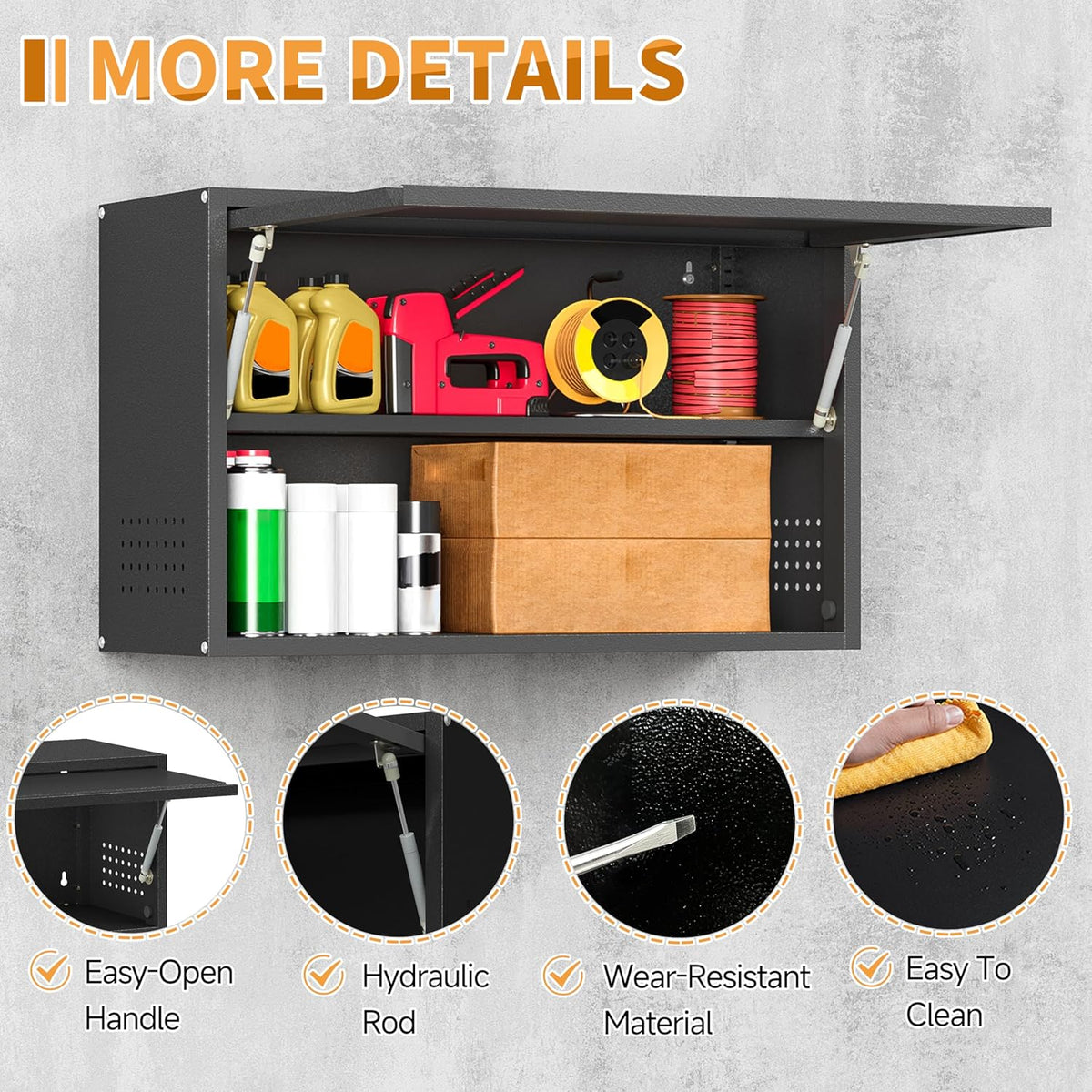 Metal Garage Wall Cabinet with Up-Flip Door, Black Float Tool Cabenit with Adjustable Shelf,Upper Storage Cabinets with Pegboard for Kitchen,Garage,Workshop,Warehouse (19.7" H,Black)