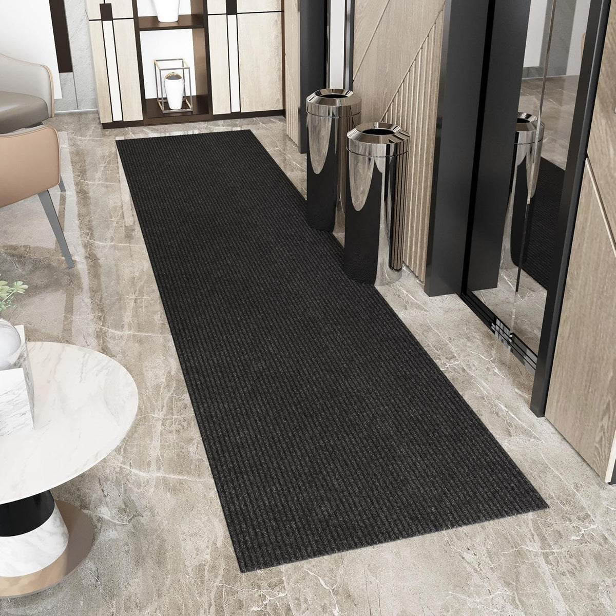 Ottomanson 2'7" x 52' Hallway Runner with Scraper Pile - Extra Durable Non-Slip Rug Mat for Indoor & Outdoor Use - Ideal for Kitchen, Entryway & Garage - High-Traffic Carpet, Black
