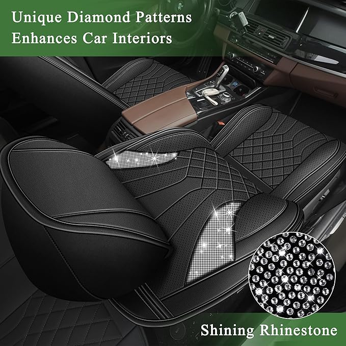 Bling Diamond Embroidered Seat Covers Fit for Mazda CX-5 2013-2025 2026, Full Set 5 Seats, Sparkle Rhinestone Breathable Perforated Faux Leather Car Seat Covers for Women (Black)