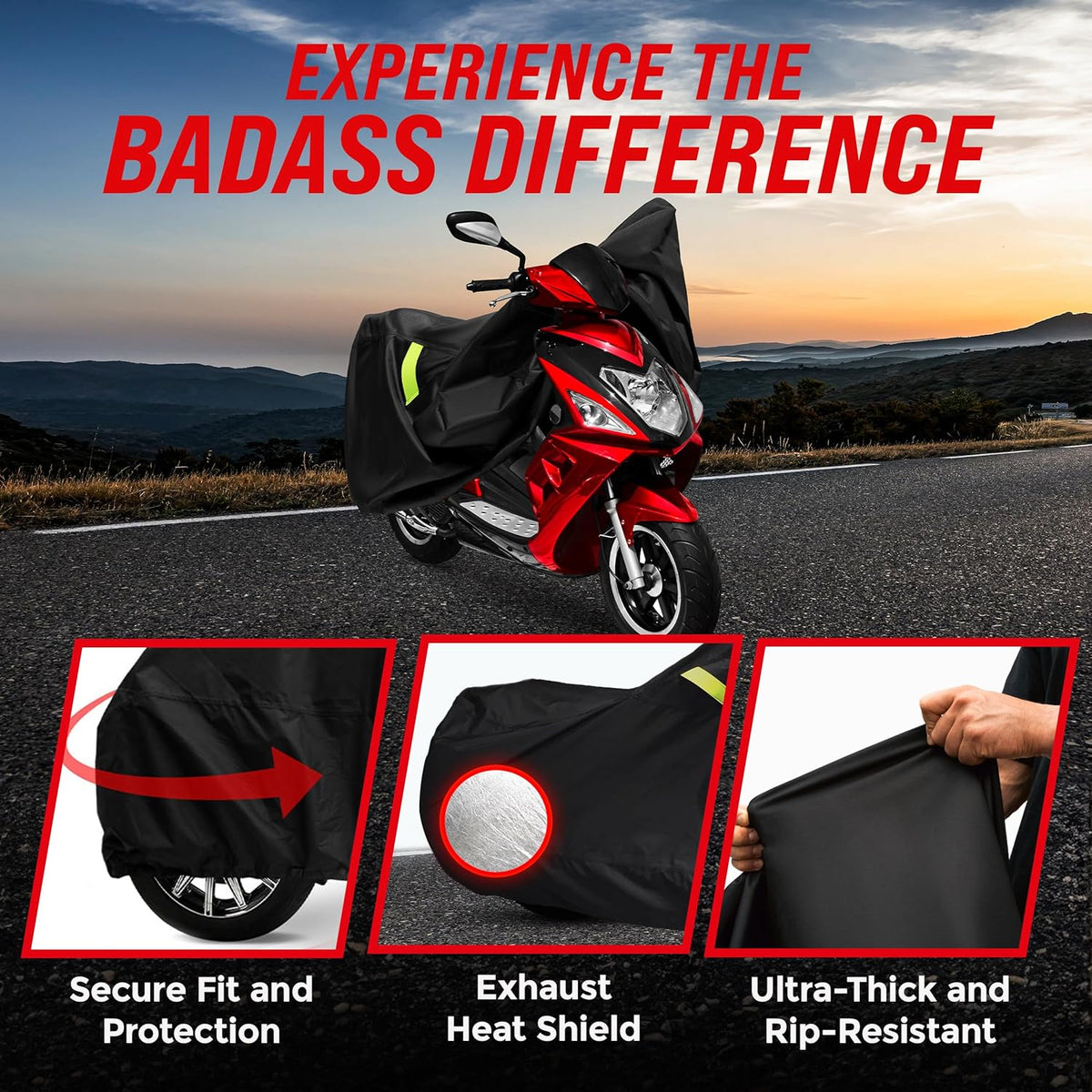 Badass Moto Ultimate Scooter Cover for Vespa Cover, Moped Cover Waterproof Outdoor Fits Honda Ruckus Scooter Cover Fits Honda Super Cub, Heavy Duty Motorcycle Cover Fits Yamaha Zuma 125 Cover