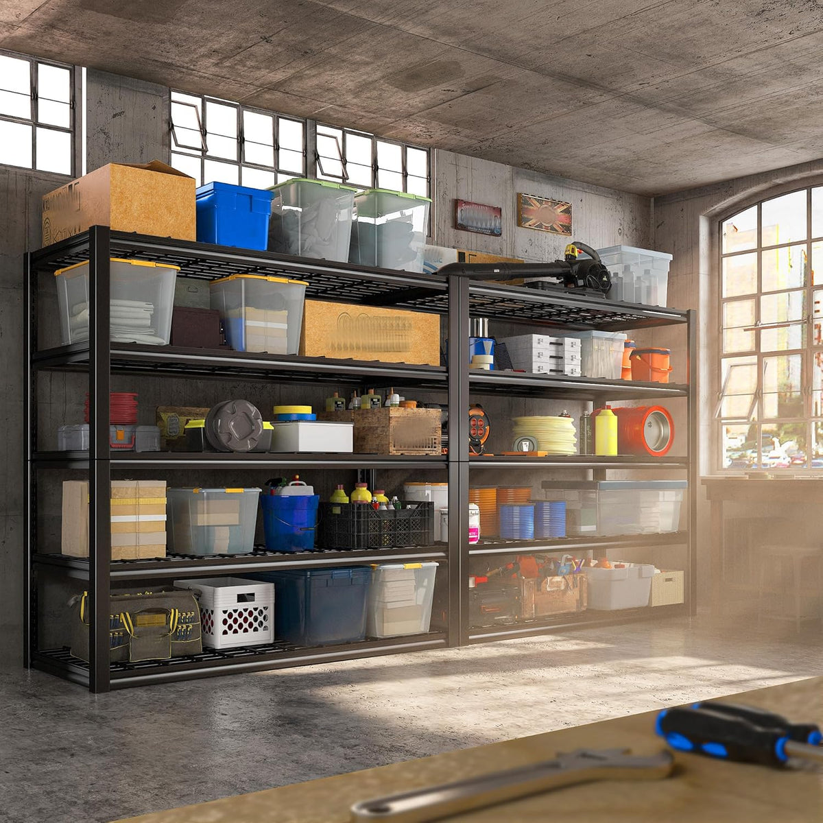 REIBII 48.2''W Garage Shelving Heavy Duty Metal Shelving 3000LBS Storage Shelves Adjustable Metal Shelves Industrial Garage Shelf for Warehouse Basement 48.2 "W x 24.2" D x 72.2 "H
