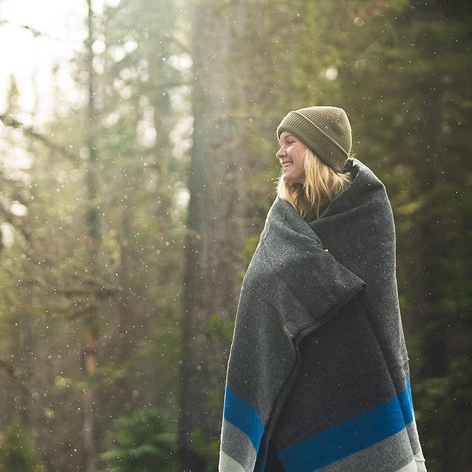 Arcturus Rainier Wool Blanket - 4.5lbs Warm, Heavy, Washable, Large | Great for Camping, Outdoors, Survival & Emergency Kits (White Blue Gray)