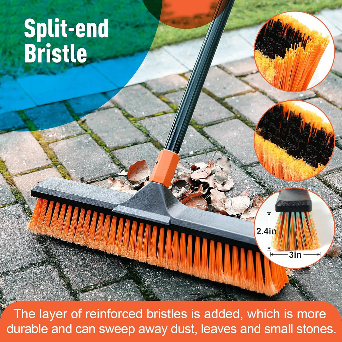 2 Set 18" Push Broom Outdoor with 65” Extendable Long Handle, Stiff Bristle Heavy Duty Broom for Indoor and Outdoor, Bathroom, Kitchen, Tub, Tile, Patio, Deck, Concrete, Commercial Brooms