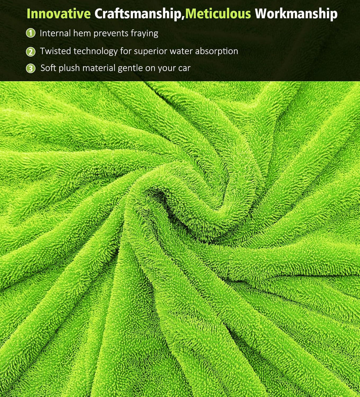 2-Pack Car Drying Towels, 16"x 16" Microfiber Drying Towel for Car Detailing, 1400 GSM High Absorbent Edgeless Streak Free Car Wash Drying Towels for Car Truck SUV, Green&Gray