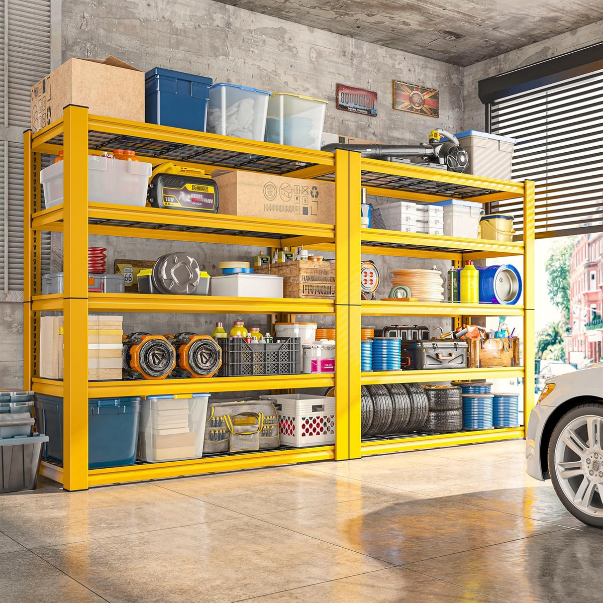 REIBII 72''H Garage Shelving 3010 LBS Storage Shelves Adjustable Metal Shelving 5 Tier Metal Shelves for Storage Industrial Shelf for Pantry Kitchen Basement 72" HX35.5 WX16 D, 4 Pack