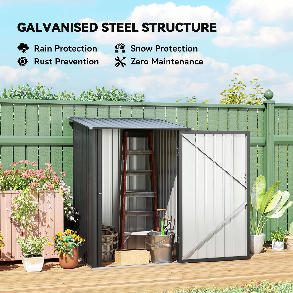 Outsunny 3.3' x 3.4' Outdoor Storage Shed, Metal Garden Tool House with Sloping Roof and Lockable Door for Backyard, Bike, Patio, Garage, Lawn, Gray