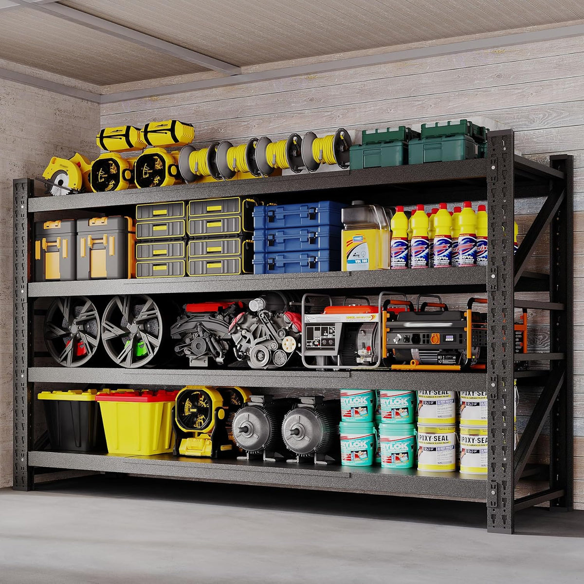 68" W Storage Shelves 8000lbs Garage Metal Shelving Heavy Duty Garage Shelves Adjustable Storage Shelves for Industrial, Factory, (68" W X 24" D X 63.5" H)
