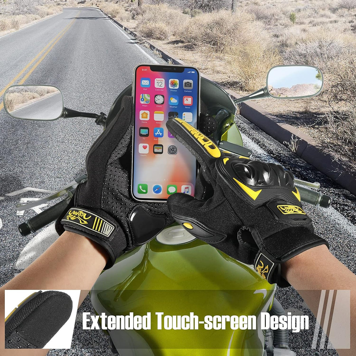 COFIT Motorcycle Gloves Breathable, Touchscreen Motorbike Gloves Anti-Slip with Good Grip Hard Knuckles Protection for Men Women Motocross, BMX ATV MTB Cycling, Road Racing - Yellow XXL