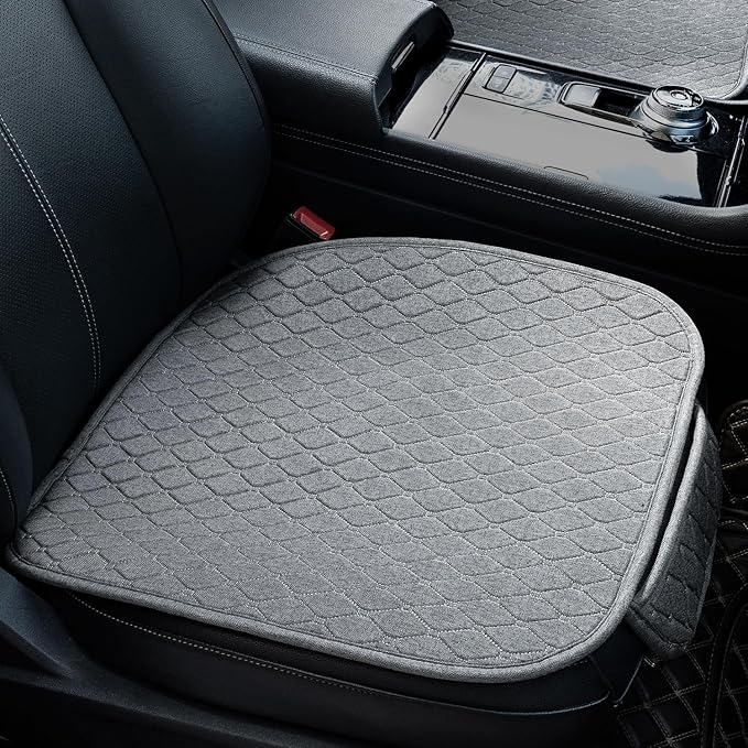 Linen Car Seat Covers for Cars - Non-Slip and Soft, 2 PCS Bottom Seat Cover Protectors with Storage Pocket, Linen Front Seat Covers Used for SUVs, Cars, Sedans (Light Grey)