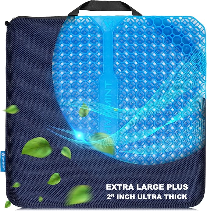 Gel Seat Cushions for Long Sitting- Extra Large & Ultra Thick(2 Inch) Orthopedic Chair Pad for Pressure Relief, Sciatica & Back Pain – Non-Slip, Cooling, Portable for Office, Car, Truck, Wheelchair