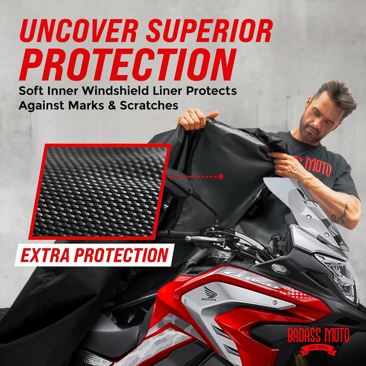 Badass Moto Ultimate Large Adventure Motorcycle Cover Waterproof Outdoor Adjusts to Top Case Motorcycle Sun Cover For Honda Africa, V-Strom 1050 ADV, Fits BMW R 1250 GS, KTM 1290 Super, HD Pan America