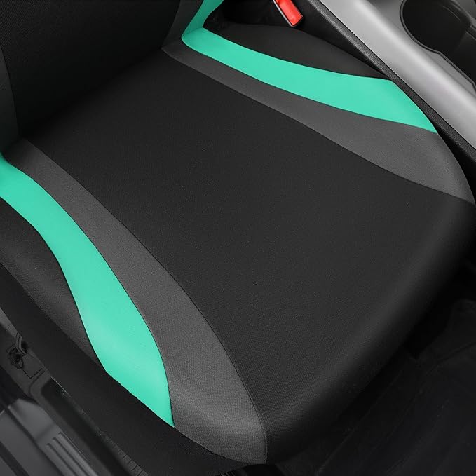 CAR PASS Line Rider Sporty Front Seat Covers,Mint Car Seat Covers Two Front Seats Only for Cute Women Girl, Airbag Compatible,Universal Fit Sedans,Cars,Vans,SUV,Truck(Black and Mint)