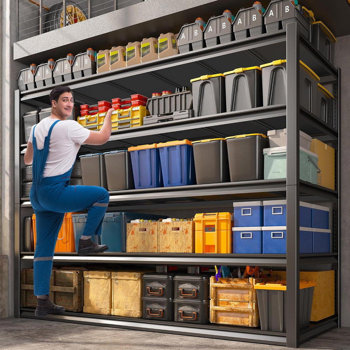 REIBII Garage Shelving 48.2" W Storage Shelves 3000LBS Metal Shelving Heavy Duty Adjustable Metal Shelf Industrial Pantry Shelves for Basement Garage Warehouse 72.2" H x 24.2" D x 48.2" W, 3 Pack