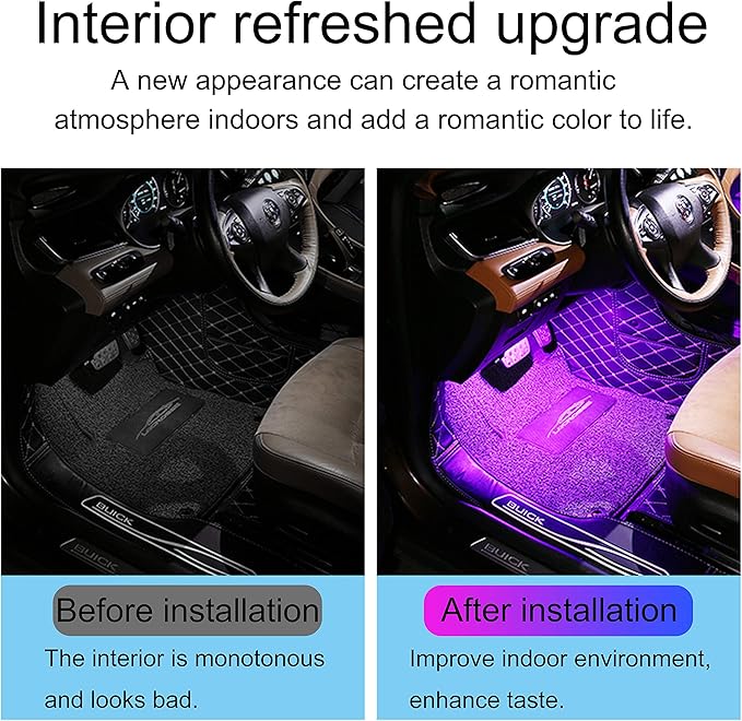 RGB Car Footwell Ambient Lighting Kit 16.7 Millions Colors Sound Active Music Sync APP Control Cigarette Lighter Car Interior Multicolored Footwell Atmosphere Light