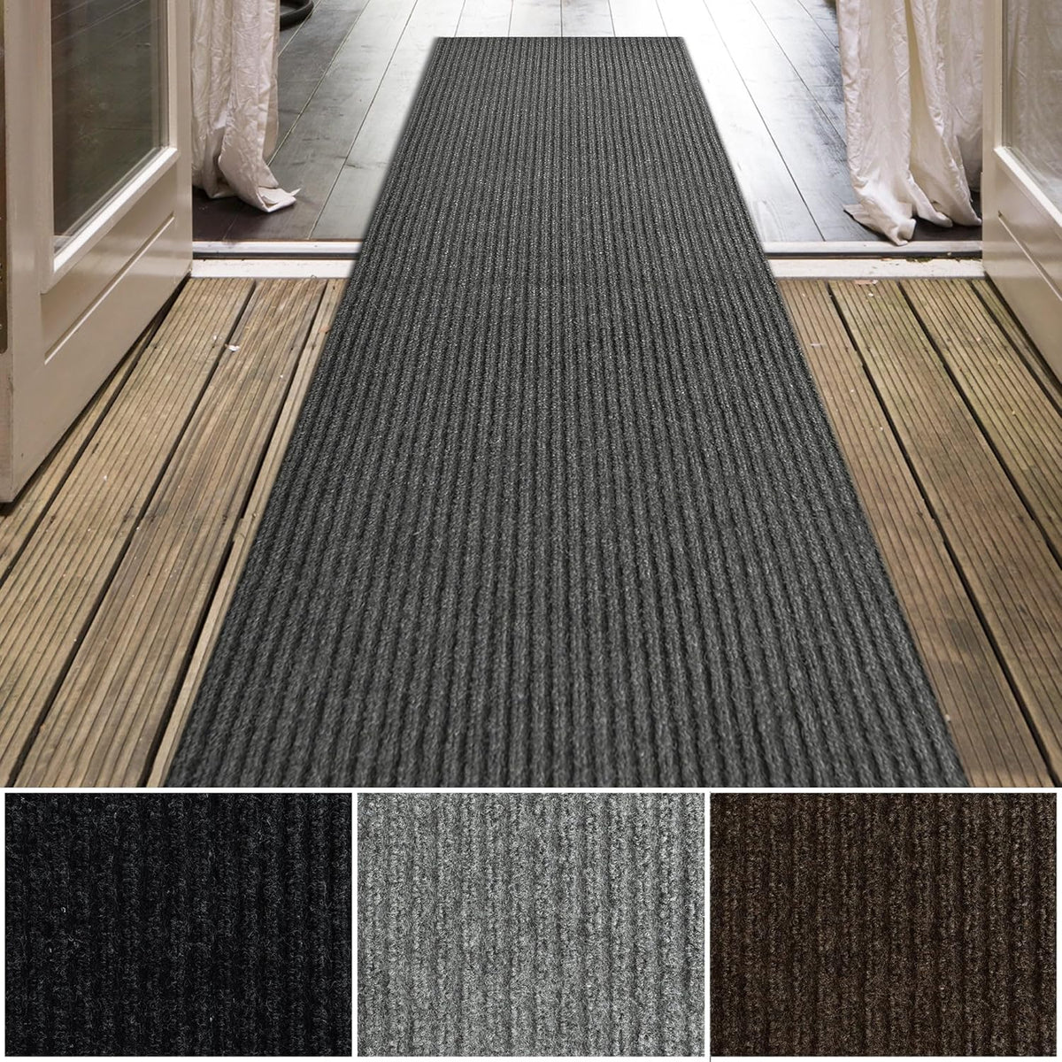 iCustomRug Spartan Weather Warrior Duty Indoor/Outdoor Utility Ribbed in 3ft,4ft,6ft Widths 70 Custom Sizes with Natural Non-Slip Rubber Backing 4'X60' in Charcoal
