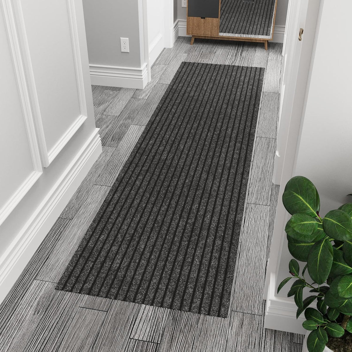 Ottomanson 2' x 7' Hallway Runner with Scraper Pile Extra Durable Non-Slip Rug Mat for Indoor & Outdoor Use - Ideal for Kitchen, Entryway, Patio & Garage - High-Traffic Carpet, Black