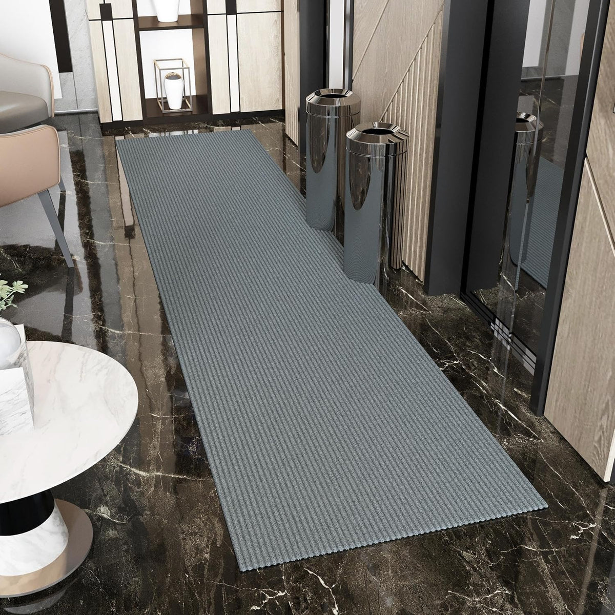 Ottomanson 2' x 28' Hallway Runner with Scraper Pile Extra Durable Non-Slip Rug Mat for Indoor & Outdoor Use - Ideal for Kitchen, Entryway, Patio & Garage - High-Traffic Carpet, Gray