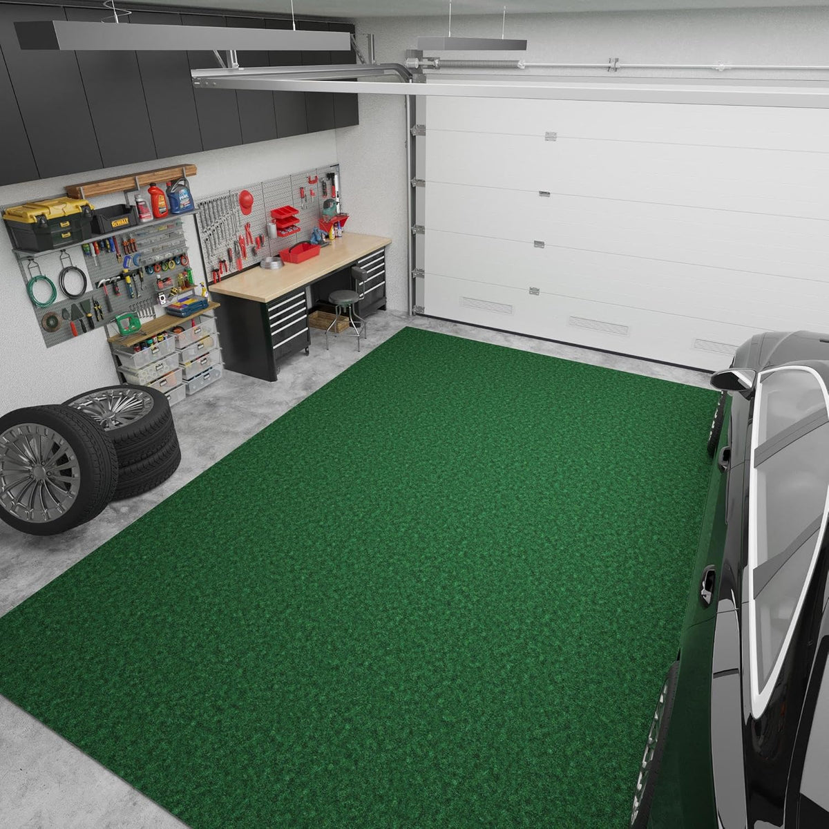 Ottomanson 6'6" x 9' Mud Mat Area Rug Scraper Carpet - Non-Slip, Dirt Trapping for Indoor & Outdoor Use - Ideal for Entryway, Garage, Kitchen, Patio & High-Traffic Areas, Green