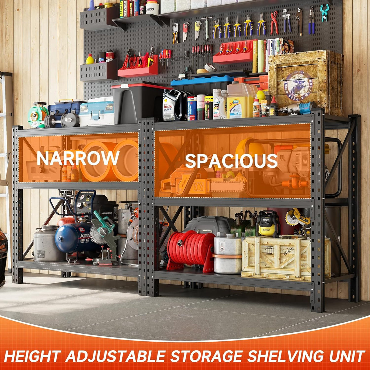 Heavy Duty Garage Shelving Unit - 4200 lbs Capacity, Industrial Metal Storage Rack, Adjustable Steel Rack for Garage, Warehouse, Basement, Pantry,51.2" W x 23.6" D x 47.2" H