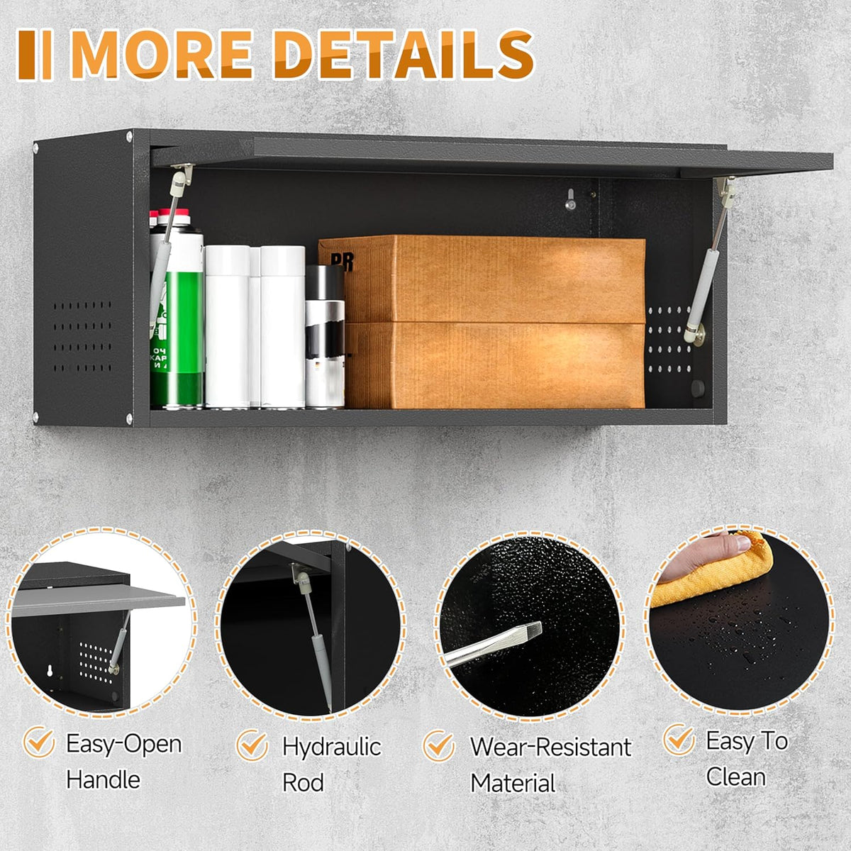 Metal Garage Wall Cabinet with Up-Flip Door,Wall-Mounted Steel Storage Cabinet, Float Tool Cabinet with Pegboard,Upper Cabinet for Kitchen,Garage,Workshop,Warehouse(13.8" H,Black)