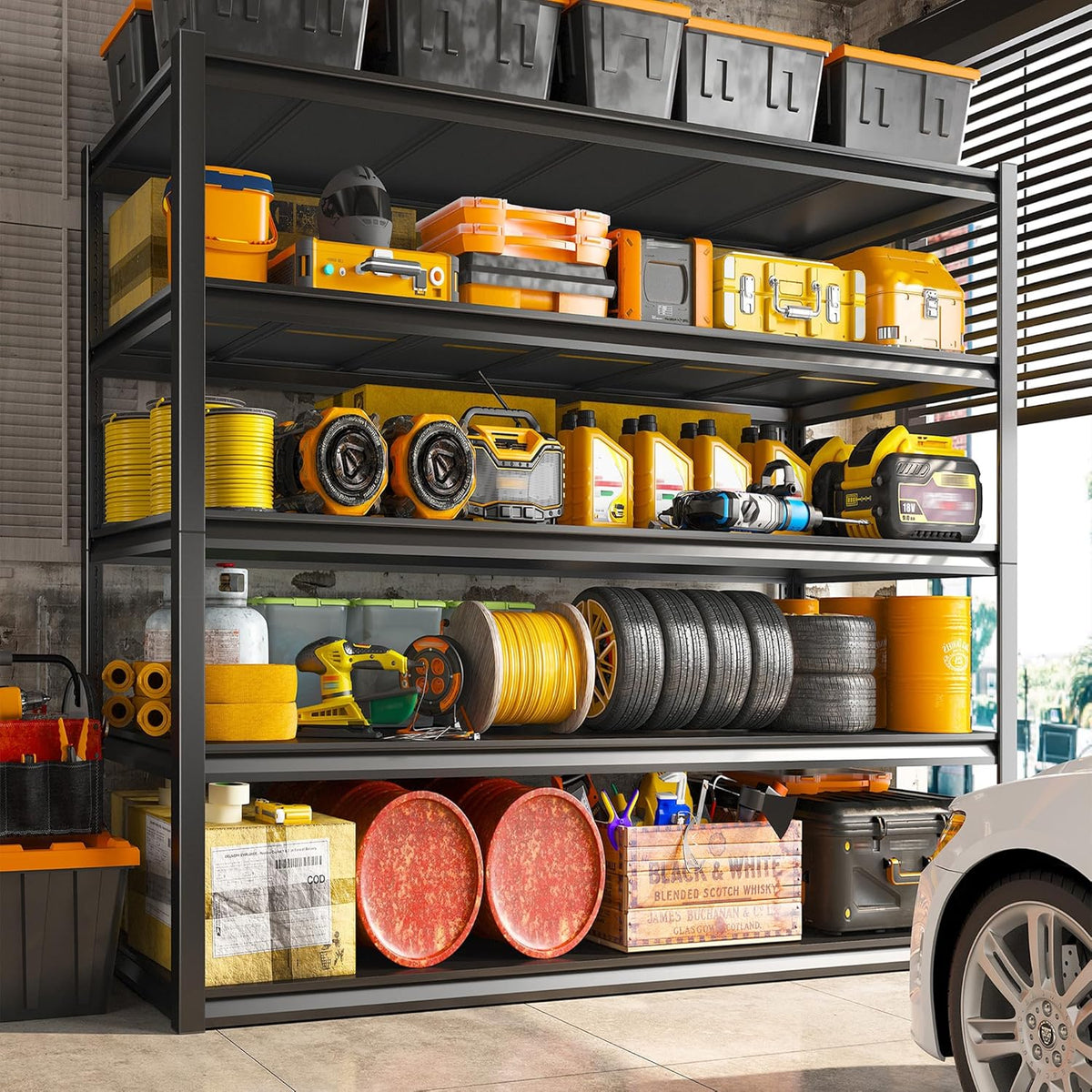 REIBII Garage Shelving 48.2" W Storage Shelves 3000LBS Heavy Duty Shelving Adjustable Metal Shelf Industrial Pantry Shelves for Basement Garage Warehouse 72.2" H x 24.2" D x 48.2" W, 2 Pack