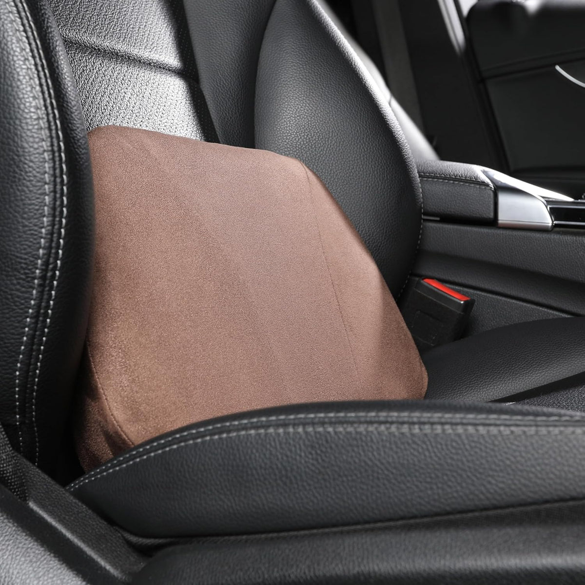 1P Lumbar Support Pillow,15.5x8.7 Memory Foam,Superfiber Suede,Drive car Back Pillows,seat,Office,Rest,Improve Posture(Coffee)