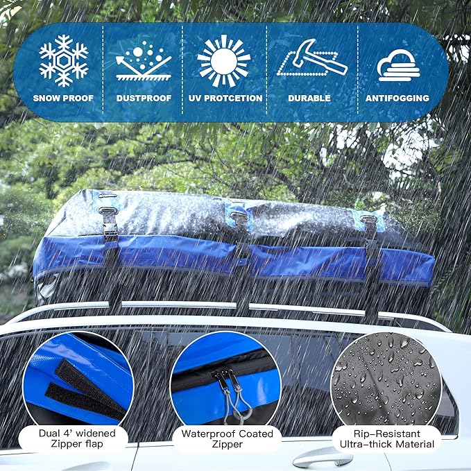 40 Cubic Feet Rooftop Cargo Carrier Bag, Waterproof Soft-Shell Car Roof Bag for All Vehicles SUV with/Without Rack, Car Top Luggage Storage Bag, Blue