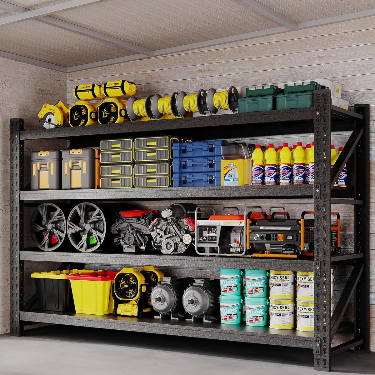 77" W Storage Shelves 9000lbs Garage Metal Shelving Heavy Duty Garage Shelves Adjustable Storage Shelves for Industrial, Factory,(77" W X 24" D X 70" H)