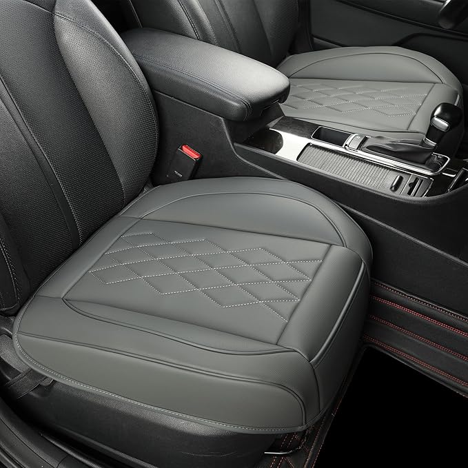 JOJOBAY Leather Car Seat Cover,Bottom Seat Covers for Cars,Front Seat Protector(Bottom),Fit for 95% of Vehicles - Padded,Anti-Slip(2 PC Front Pair,Grey)