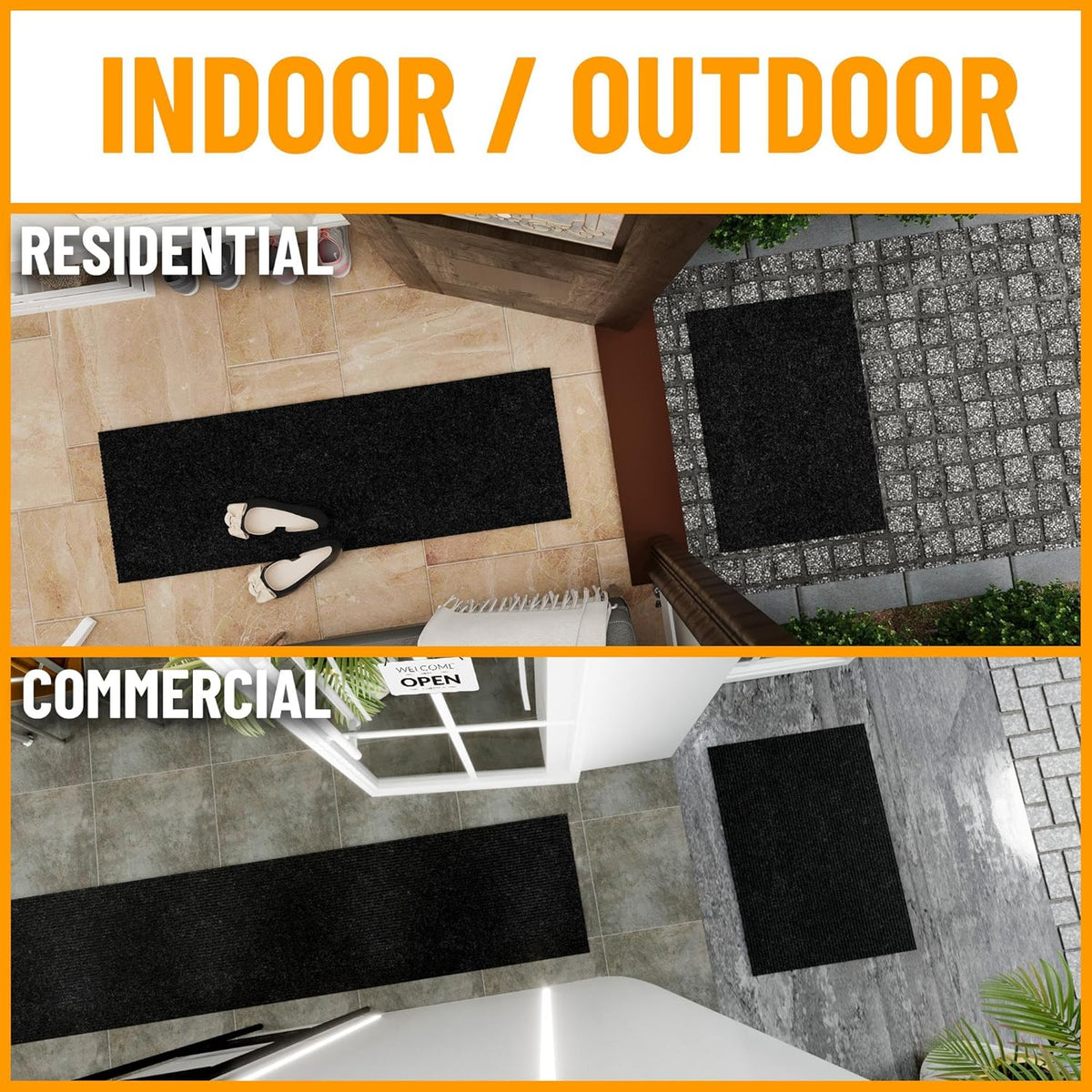 Ottomanson 6'6" x 9' Mud Mat Area Rug Scraper Carpet - Non-Slip, Dirt Trapping for Indoor & Outdoor Use - Ideal for Entryway, Garage, Kitchen, Patio & High-Traffic Areas, Black