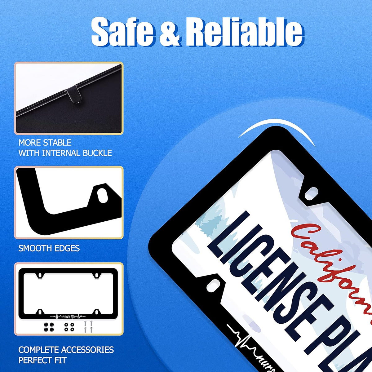 Nurse Life License Plate Frame Beautiful Text License Plate Stainless Steel Parts Funny License Plate Decorative with Screws Size 12.3" x 6.3" Men Women