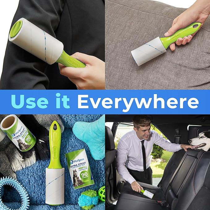 PetLovers Extra Sticky Lint Roller Mega Value Set 450 Sheets for Pet Hair Removal and Clothes, Dog and Cat Lint Remover 5 Pack Green
