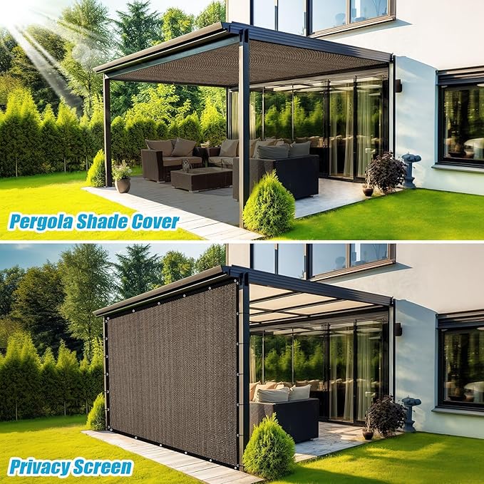 Amagenix 90% Sun Shade Cloth with Grommets, 12' x 20' Pergola Replacement Shade Cover Canopy Privacy Screen for Outdoor Patio Garden, Mocha (We Customized)
