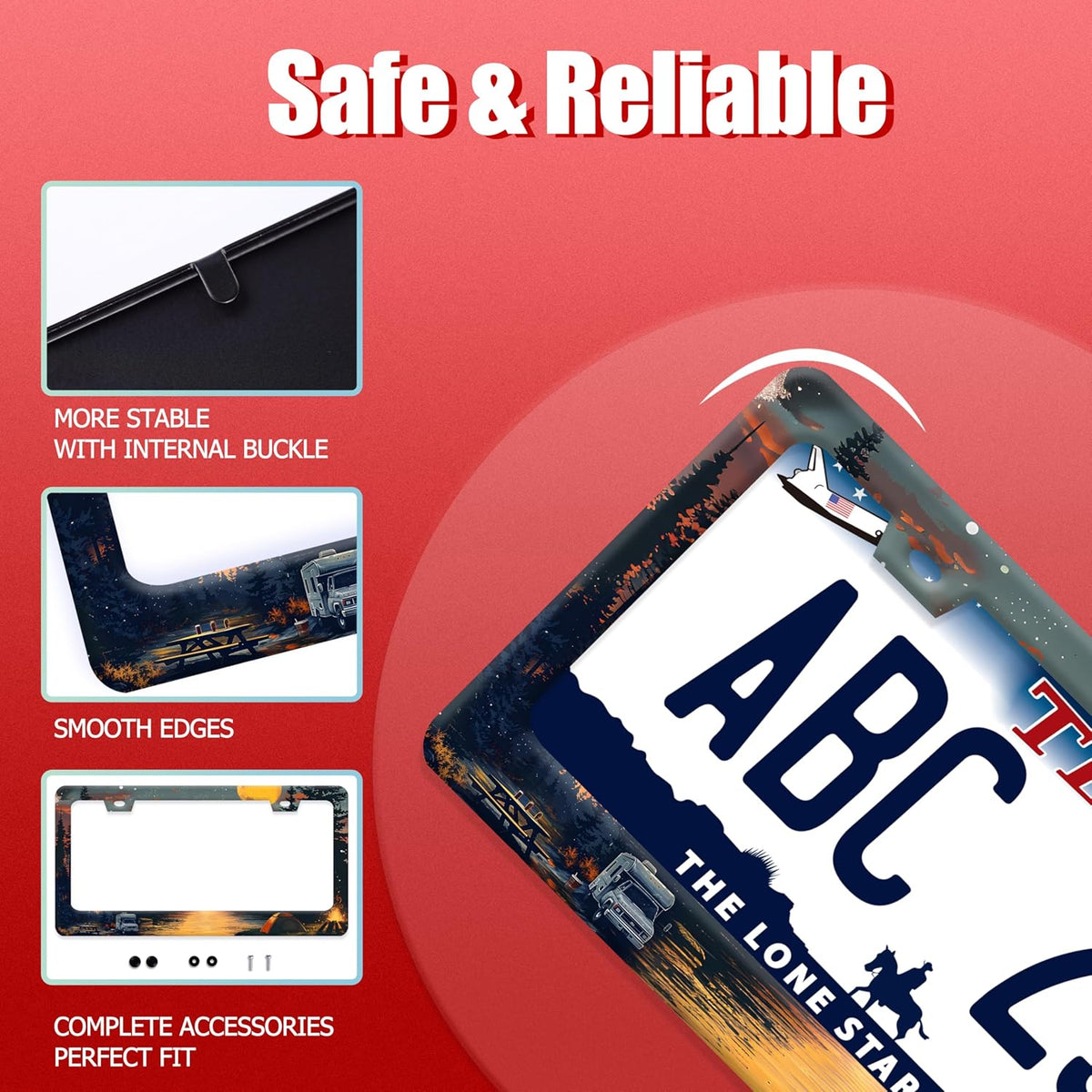 Camping License Plate Frame Personalized Forest License Plate Frames Funny Auto Accessories Bracket Stainless Steel License Plate Holder 6x12 Inch