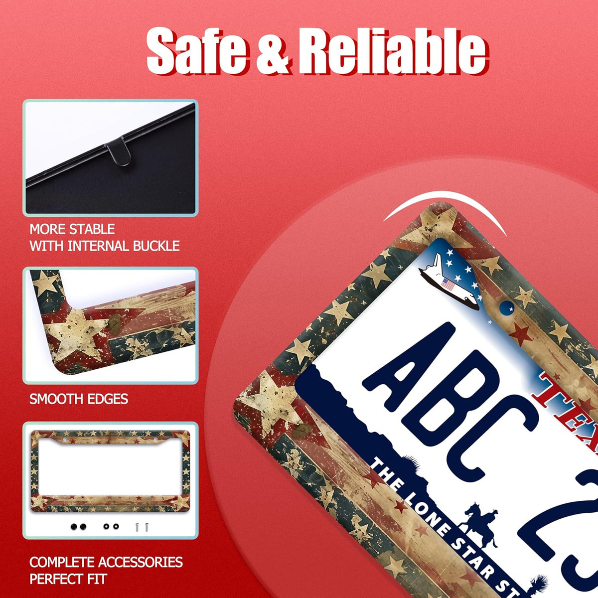 Retro American Flag License Plate Frame USA Flag Patriotic License Plate Holder Funny Stainless Steel Accessories Cars Decor with 2 Holes and Screws Fits Standard Us Ca Vehicles 12.2 X 6 Inch