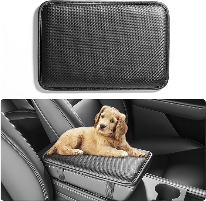 Car Armrest Covers, Vehicle Center Console Cover, Middle Storage Pads, Dog & Cat Paws Protetor, Carbon Fiber PU Leather, Waterproof, Anti-Slip, Auto Interior Accessories, Black, Size M