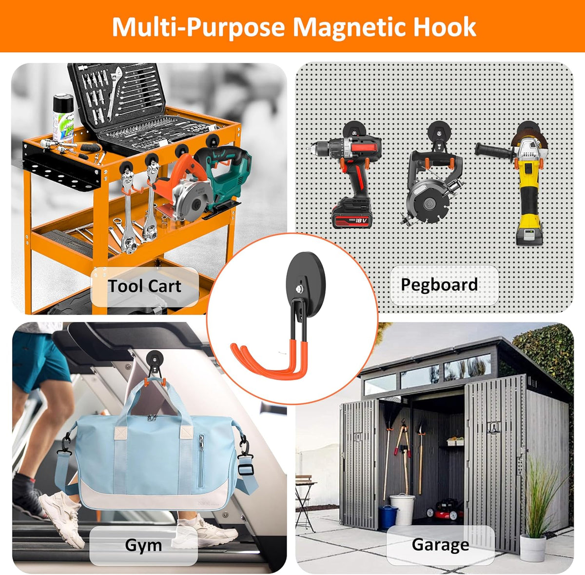 ENUODA Strong Magnetic Hooks Heavy Duty - Large Magnetic Tool Holder Utility Magnet Hanging Hook for Toolbox, Ladder, Broom, Shovel, Hose, Extension Cord, 2 PCS
