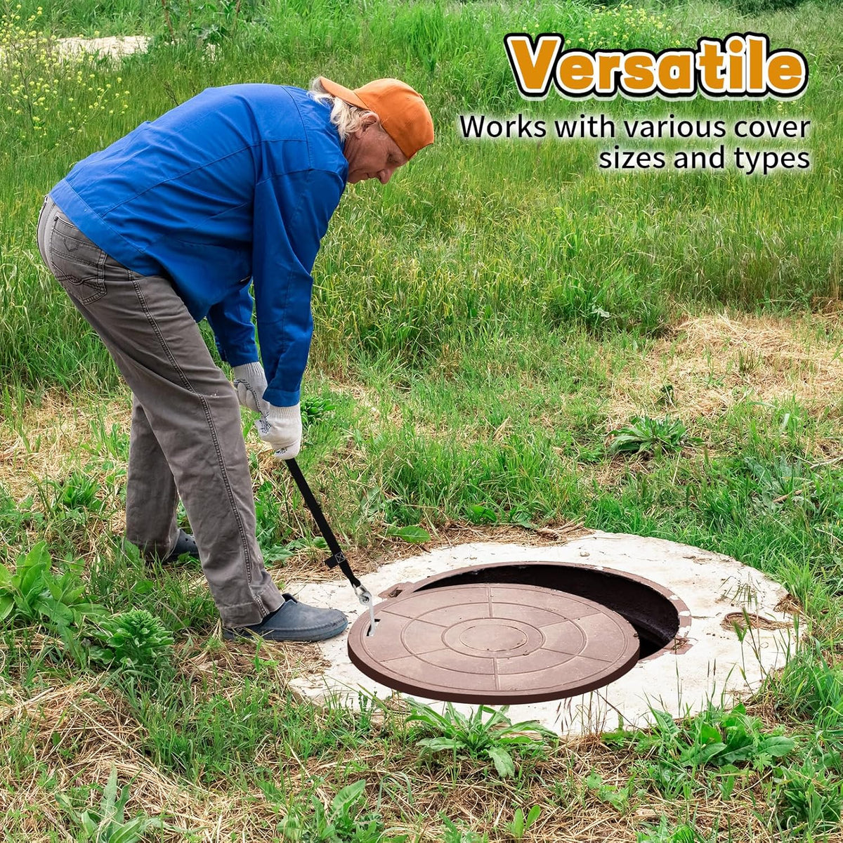 Manhole Hook Tool, Portable Versatile Hook for Lifting Manhole Covers, Storm Drains, Septic Tank Risers, Steel Tool for Lifting, Pulling, and Removing Covers, Easy to Store(Short & Long)