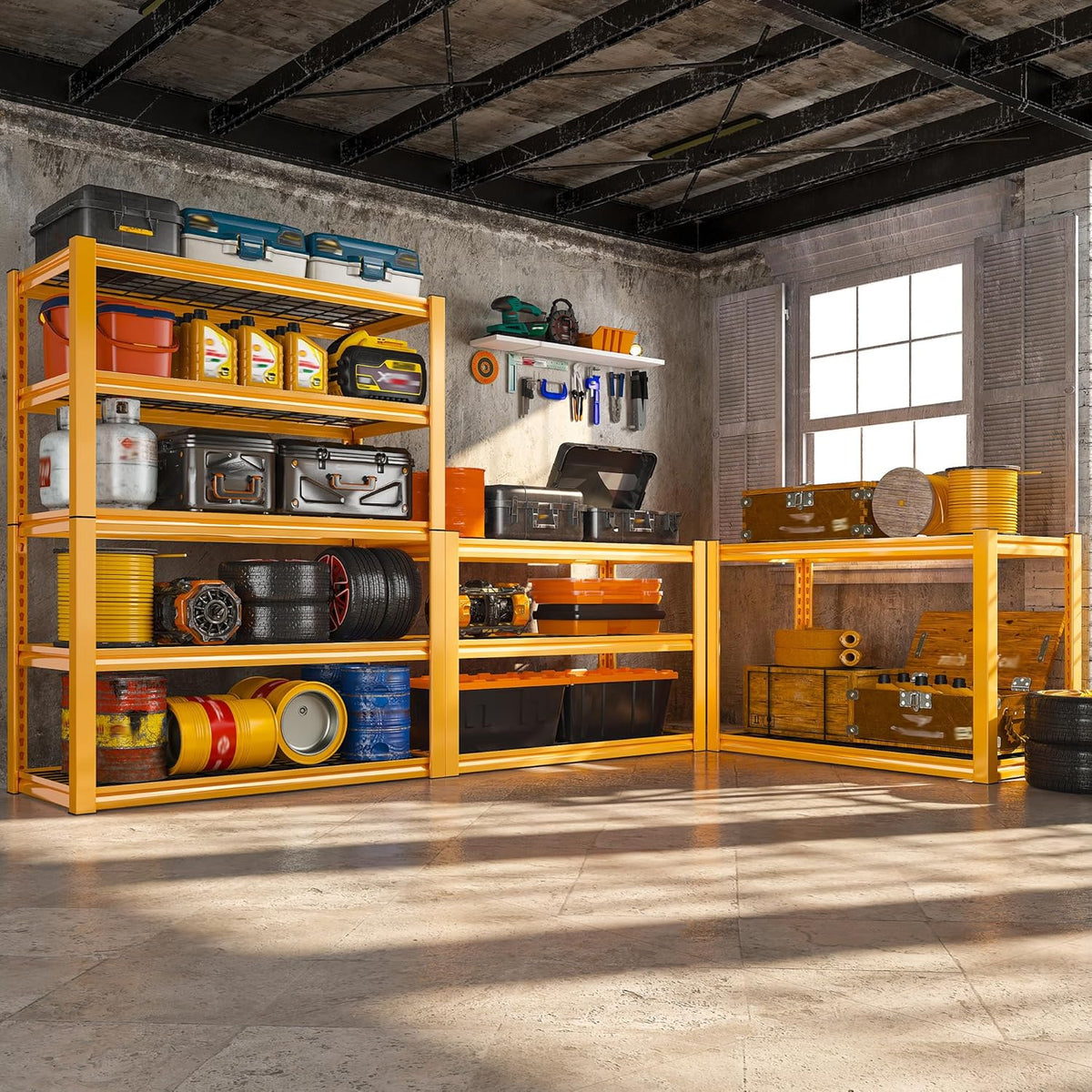 REIBII Storage Shelves 40''W Garage Shelving Heavy Duty Metal Shelving 2000LBS Metal Shelves 5 Tier Industrial Shelf for Pantry Kitchen Basement 72" H x 40''W x 17.8''D, Yellow