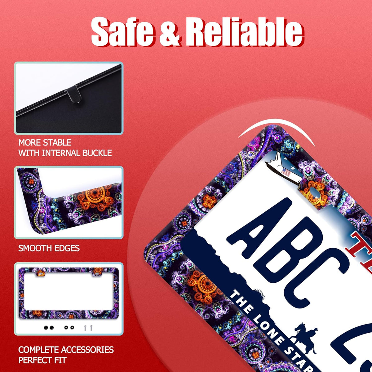 Fantasy Art Flowers License Plate Frame Colorful Mandala Floral License Plate Holder Funny Stainless Steel Accessories Cars Decor with 2 Holes and Screws Fits Standard Us Ca Vehicles 12.2 X 6 Inch