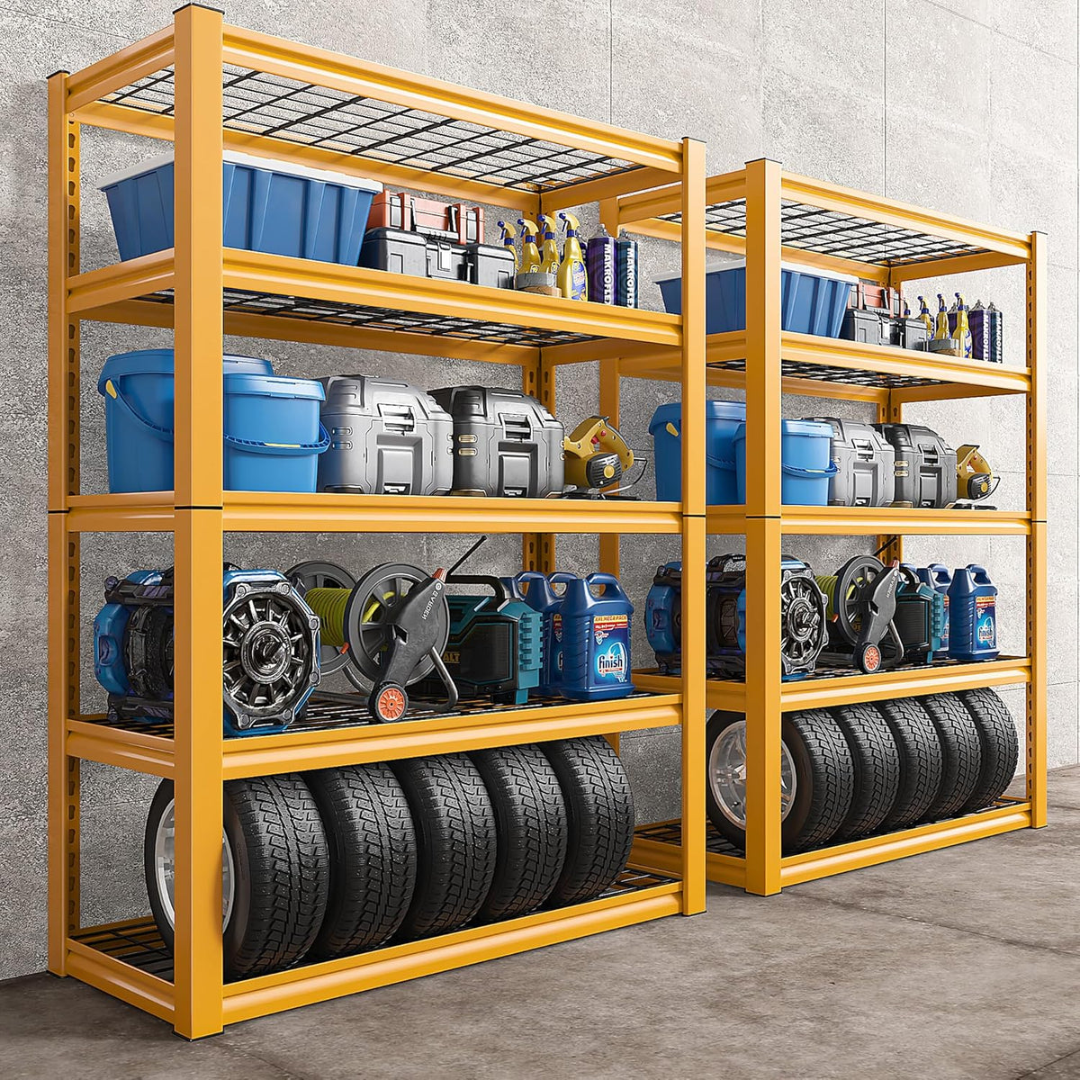 REIBII Storage Shelves 40''W Garage Shelving Heavy Duty Metal Shelving 2000LBS Metal Shelves 5 Tier Industrial Shelf for Pantry Kitchen Basement 72" H x 40''W x 17.8''D Yellow, 2 Pack
