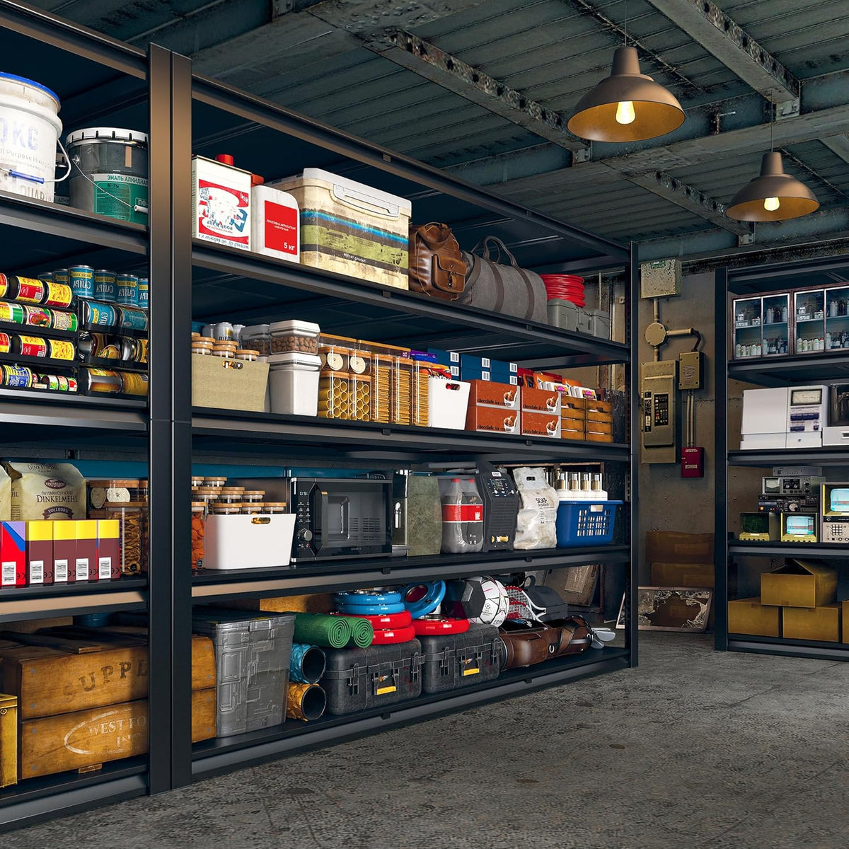 REIBII 60" W Garage Shelving 3000LBS Garage Shelving Heavy Duty Storage Shelves, 5 Tier Metal Shelves, Adjustable Industrial Shelf for Warehouse, Basement, Pantry, 60" W x 24" D x 72" H