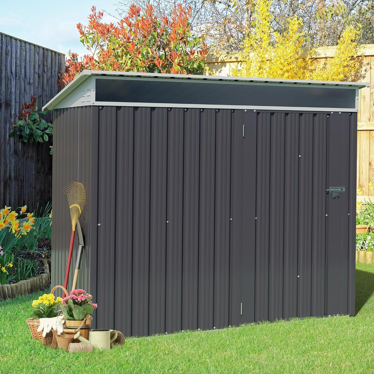 Vongrasig Outdoor Storage Shed, 6 x 4 FT Outside Metal Garden Shed with Window and Lockable Door, Waterproof Tool Shed for Backyard Patio, Lawn and Garden (Dark Gray)