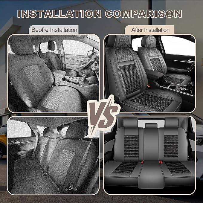 TTX LIGHTING for Hyundai Sonata 2007-2026 Car Seat Covers, Breathable Ice Silk & Leather Seat Protector, Cool & Anti-Sweat for Long Driving, Airbag Compatible, 5 Seats Full Set (Black&Gray)