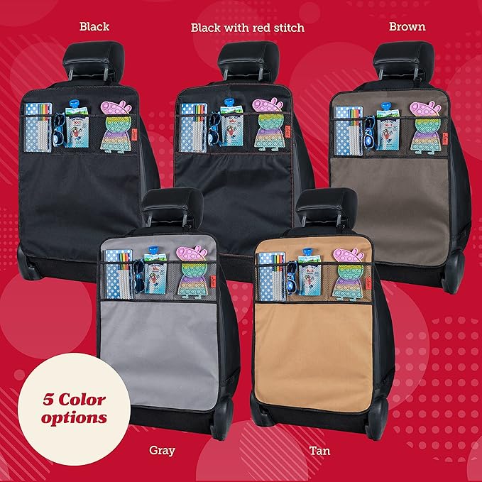 Lusso Gear Heavy Duty Kick Mats (2 Pk) - Back Seat Protector, Sag Proof, Waterproof, Car Back Seat Cover for Kids Who Make Big Messes, 3 Reinforced Storage Pockets, Premium Oxford Fabric (Gray)
