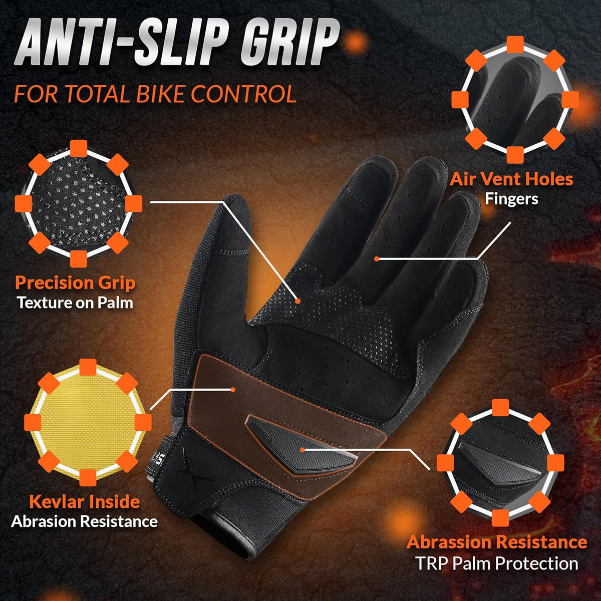 Breathable Motorcycle Gloves for Men with Kevlar & TPR Palm Protection Hard Knuckles Touchscreen